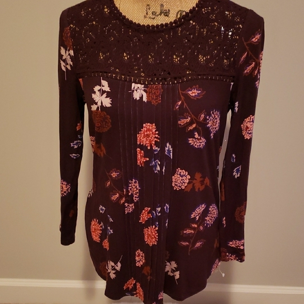 Red and Pink Pleated Blouse with Bib Collar